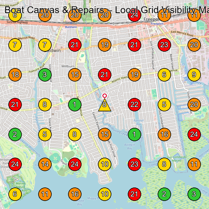 Boat Canvas & Repairs Boat Cover Supplier GeoGrid ranking map for Freeport NY